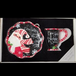 Santa Cookie Plate Mug & Napkin I Believe 3 piece set with gift box NIB